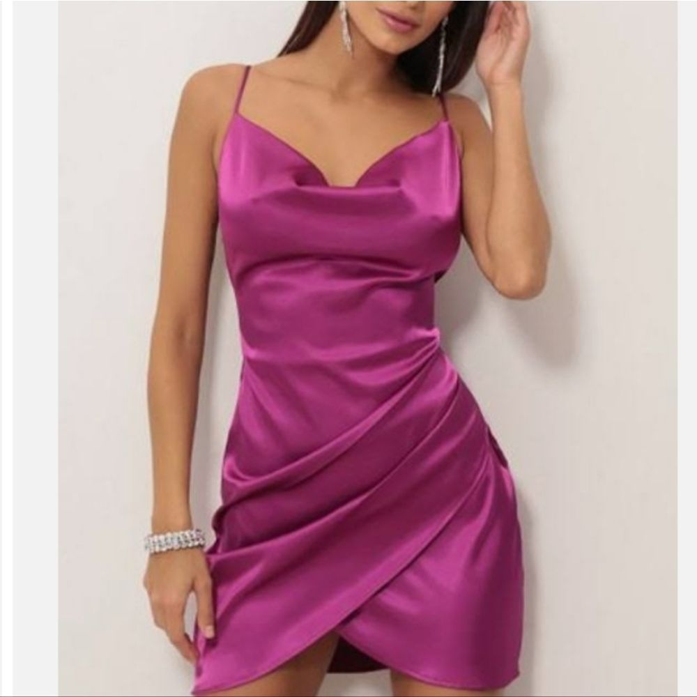 THE GENERAL GOOD Magenta Crowl Neck‎ Spaghetti Strap Mini Spandex Dress Size S